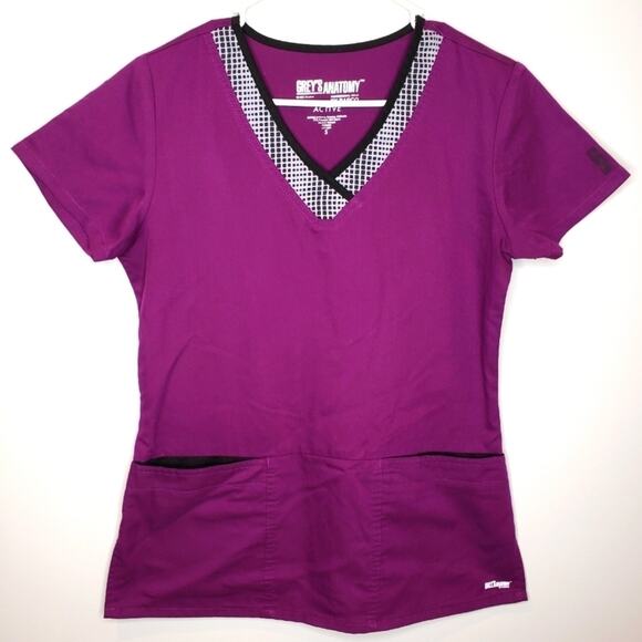 Grey's Anatomy Professional Wear Purple V Neck Active Scrub Top Small - Picture 4 of 9